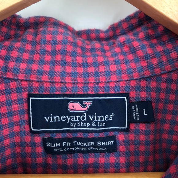 Vineyard Vines Mens Slim Fit Tucker Shirt Size Large Gingham Pink Button Front - Picture 2 of 12